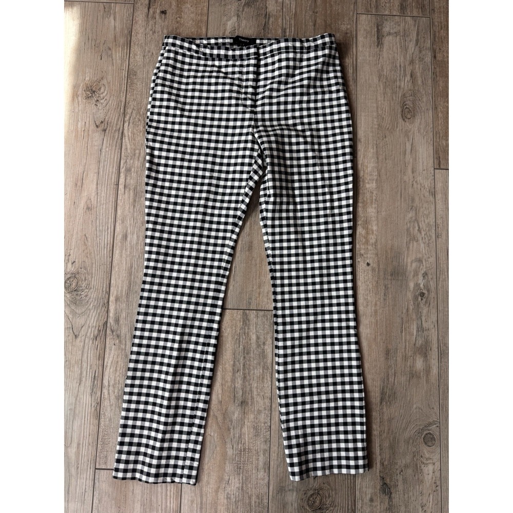 Theory Classic Skinny Pant Gingham Check Black White Viscose Stretch Size 2 USA